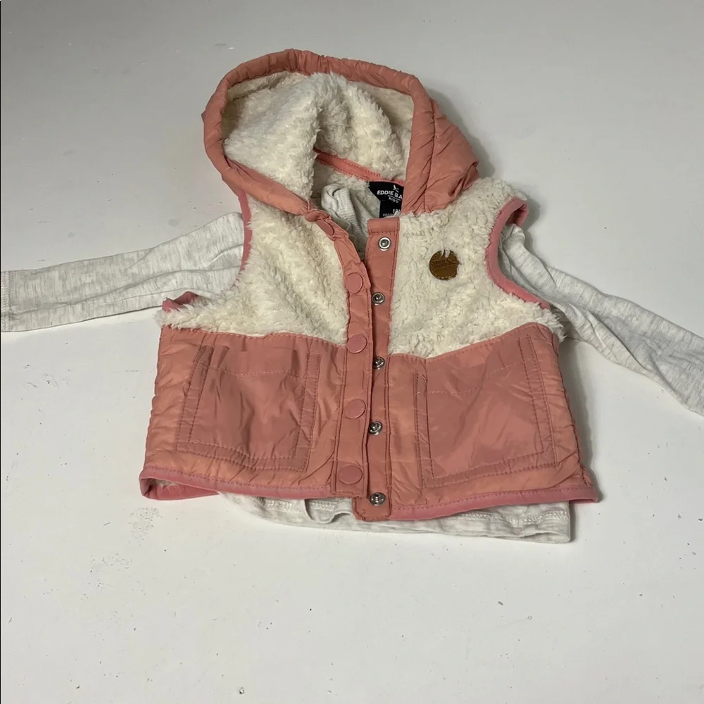 Eddie Bauer 12 Month 3 Piece Outfit Jogger with Vest and Long Sleeve T Pink